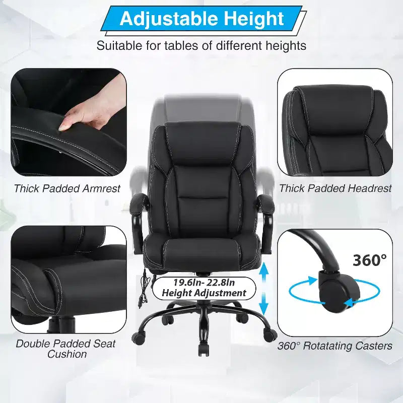 Big and Tall Office Chair 500lbs, Executive Computer Chair with Lumbar Support