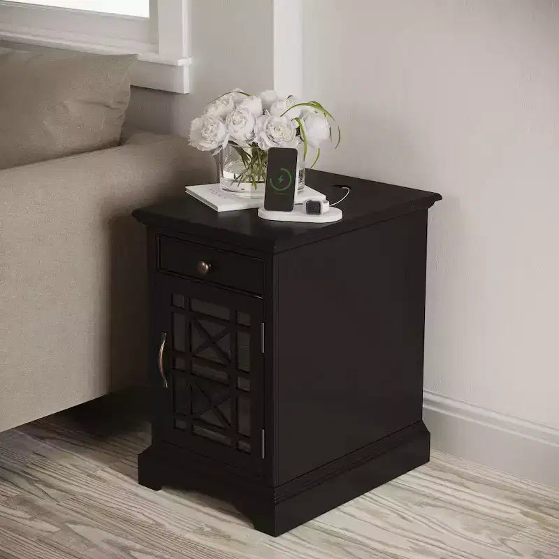 USB Charging Chairside End Table with Hidden Outlets
