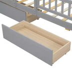 Twin Size Wood Platform Bed with Built-in LED Light, Multi-functional Headboard, Guardrail and Drawers