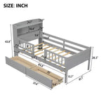 Twin Size Wood Platform Bed with Built-in LED Light, Multi-functional Headboard, Guardrail and Drawers
