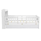 Twin Size Wood Platform Bed with Built-in LED Light, Multi-functional Headboard, Guardrail and Drawers