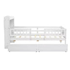 Twin Size Wood Platform Bed with Built-in LED Light, Multi-functional Headboard, Guardrail and Drawers