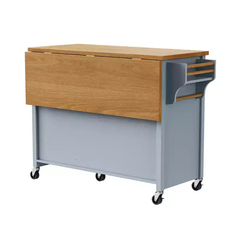 52" Kitchen Island with Drop Leaf, Built-in Racks, Drawers and Adjustable Shelf, on Wheels