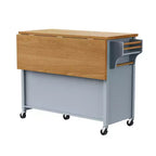 52" Kitchen Island with Drop Leaf, Built-in Racks, Drawers and Adjustable Shelf, on Wheels