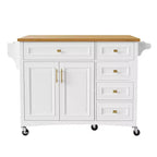 52" Kitchen Island with Drop Leaf, Built-in Racks, Drawers and Adjustable Shelf, on Wheels