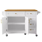 52" Kitchen Island with Drop Leaf, Built-in Racks, Drawers and Adjustable Shelf, on Wheels