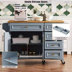 52" Kitchen Island with Drop Leaf, Built-in Racks, Drawers and Adjustable Shelf, on Wheels
