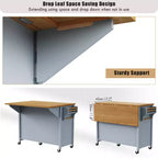 52" Kitchen Island with Drop Leaf, Built-in Racks, Drawers and Adjustable Shelf, on Wheels