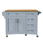 52" Kitchen Island with Drop Leaf, Built-in Racks, Drawers and Adjustable Shelf, on Wheels