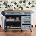 52" Kitchen Island with Drop Leaf, Built-in Racks, Drawers and Adjustable Shelf, on Wheels