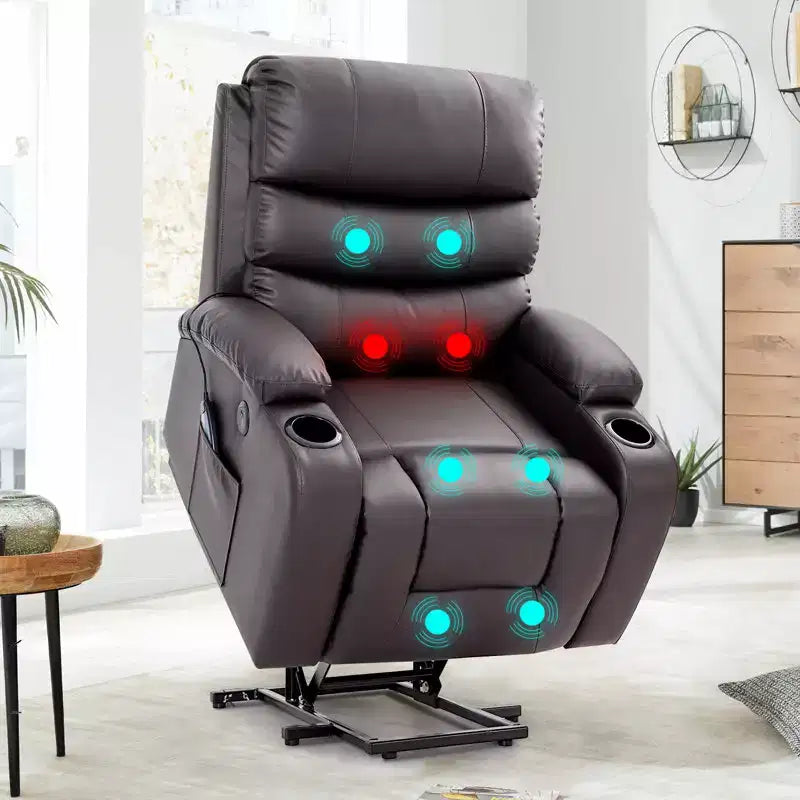 Power Lift Recliner Chair with Massage and Heat for Elderly, with 2 Cup Holders