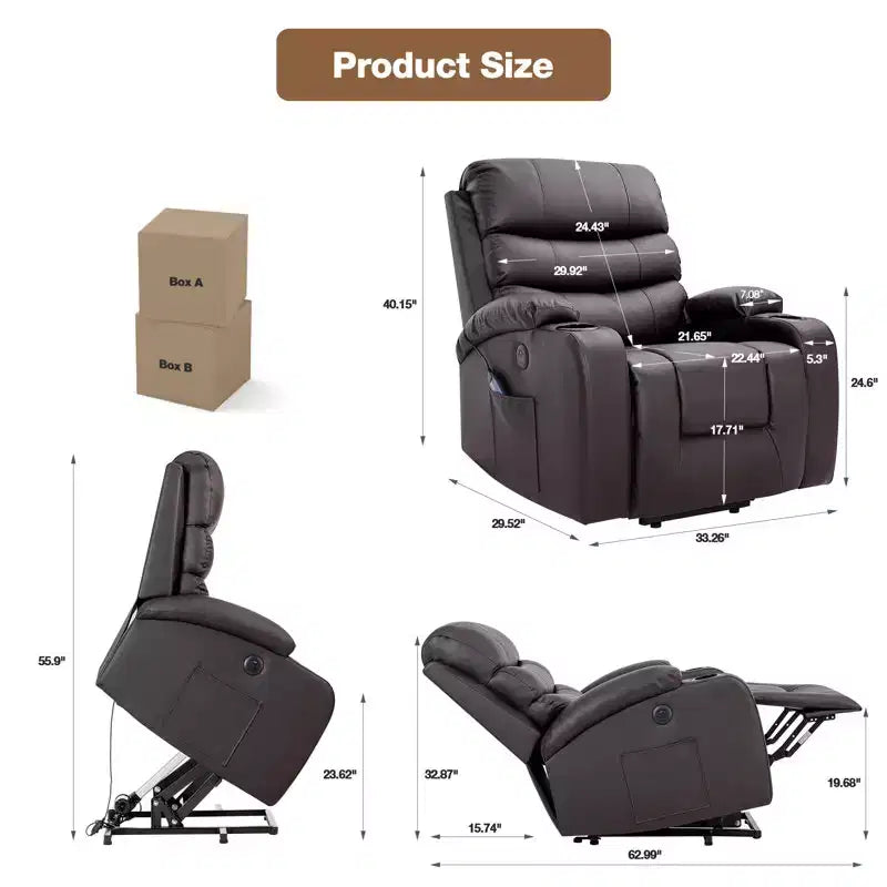 Power Lift Recliner Chair with Massage and Heat for Elderly, with 2 Cup Holders