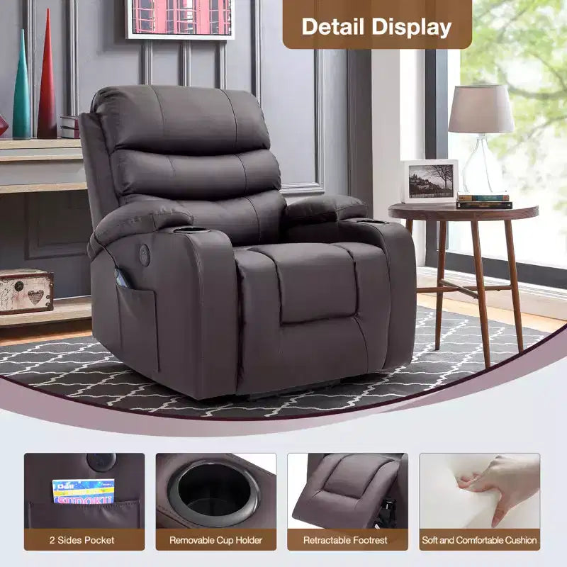 Power Lift Recliner Chair with Massage and Heat for Elderly, with 2 Cup Holders