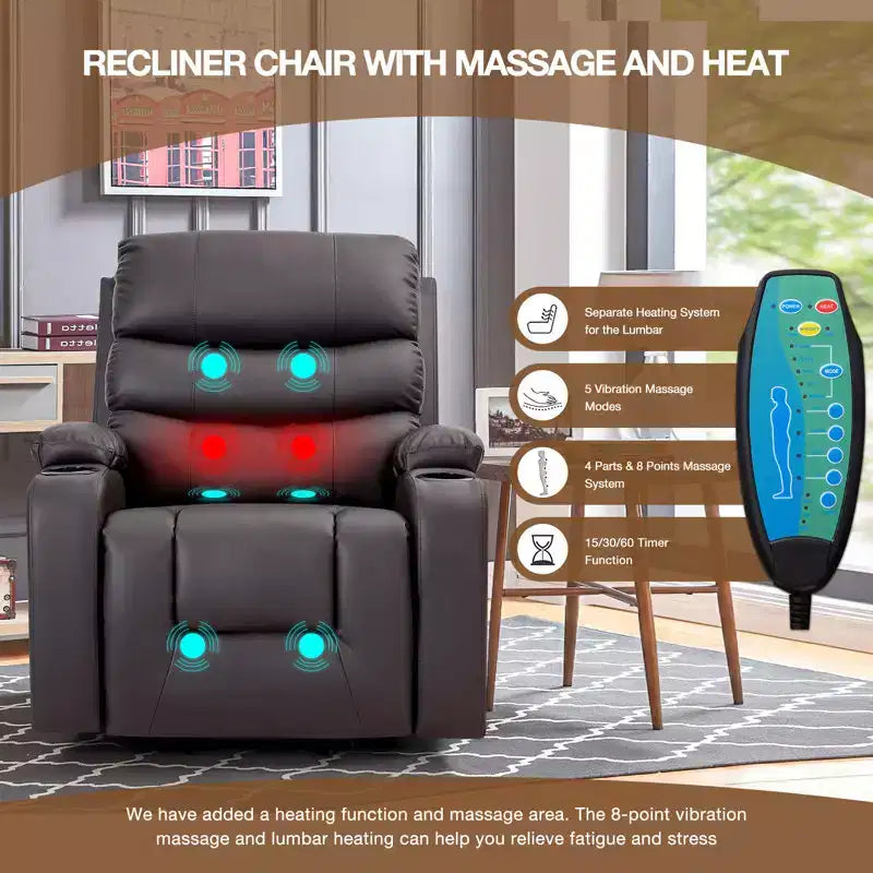 Power Lift Recliner Chair with Massage and Heat for Elderly, with 2 Cup Holders