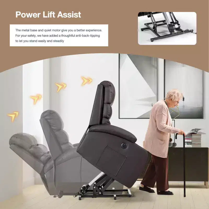 Power Lift Recliner Chair with Massage and Heat for Elderly, with 2 Cup Holders