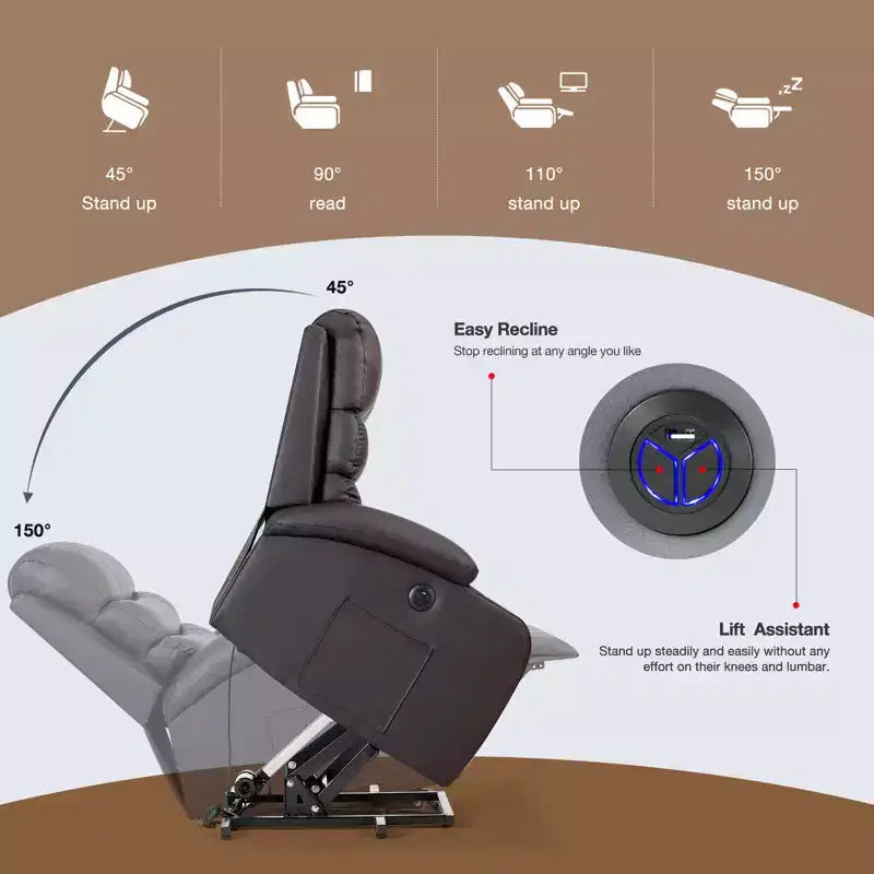 Power Lift Recliner Chair with Massage and Heat for Elderly, with 2 Cup Holders
