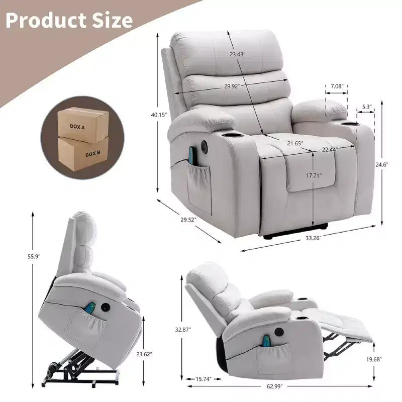 Power Lift Recliner Chair with Massage and Heat for Elderly, with 2 Cup Holders