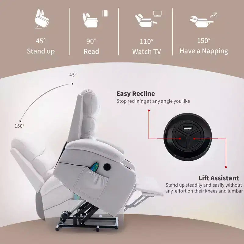 Power Lift Recliner Chair with Massage and Heat for Elderly, with 2 Cup Holders