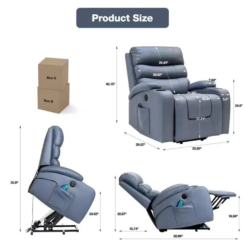 Power Lift Recliner Chair with Massage and Heat for Elderly, with 2 Cup Holders
