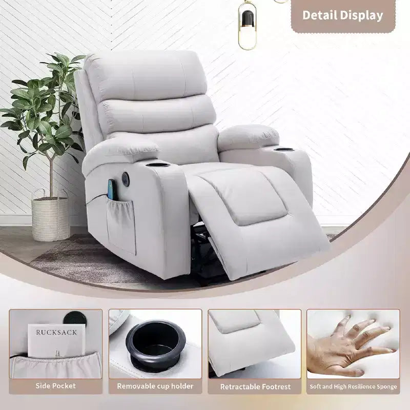 Power Lift Recliner Chair with Massage and Heat for Elderly, with 2 Cup Holders