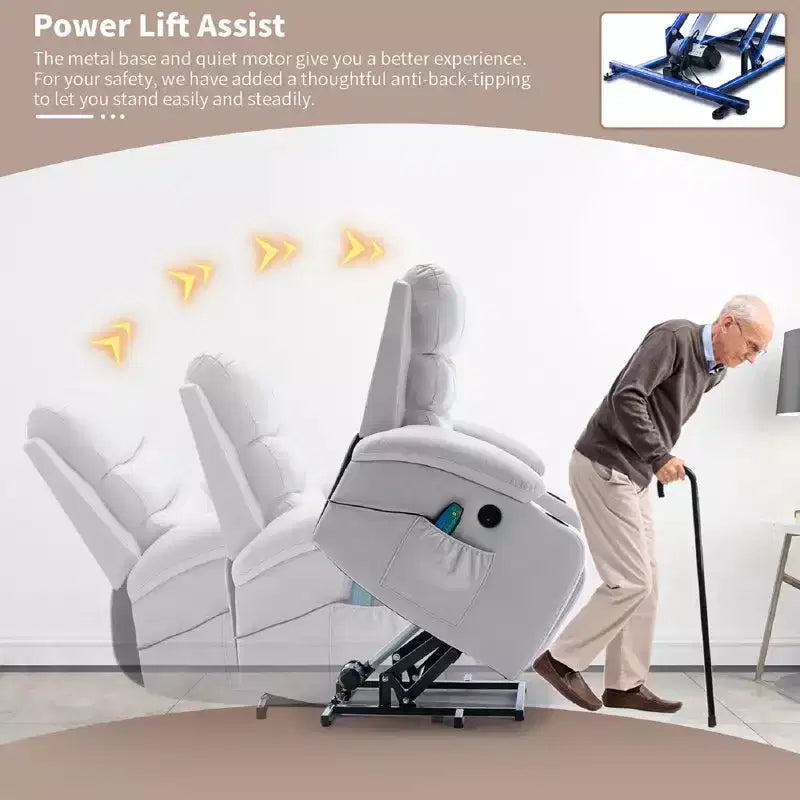 Power Lift Recliner Chair with Massage and Heat for Elderly, with 2 Cup Holders