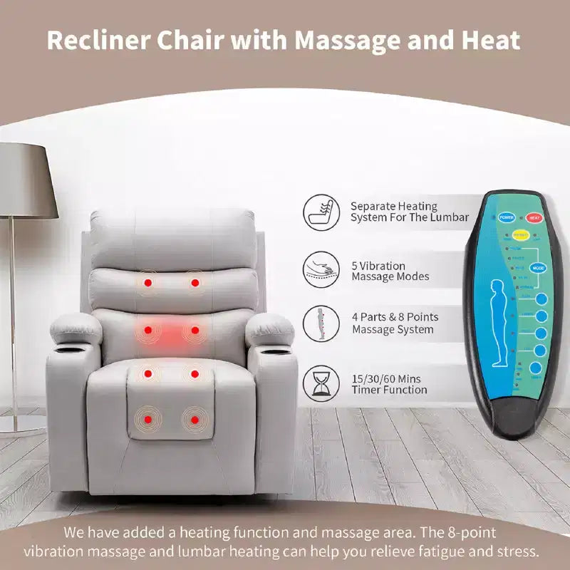 Power Lift Recliner Chair with Massage and Heat for Elderly, with 2 Cup Holders