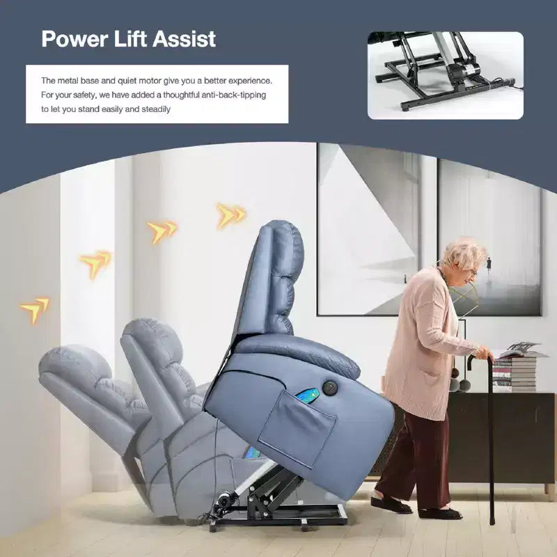 Power Lift Recliner Chair with Massage and Heat for Elderly, with 2 Cup Holders