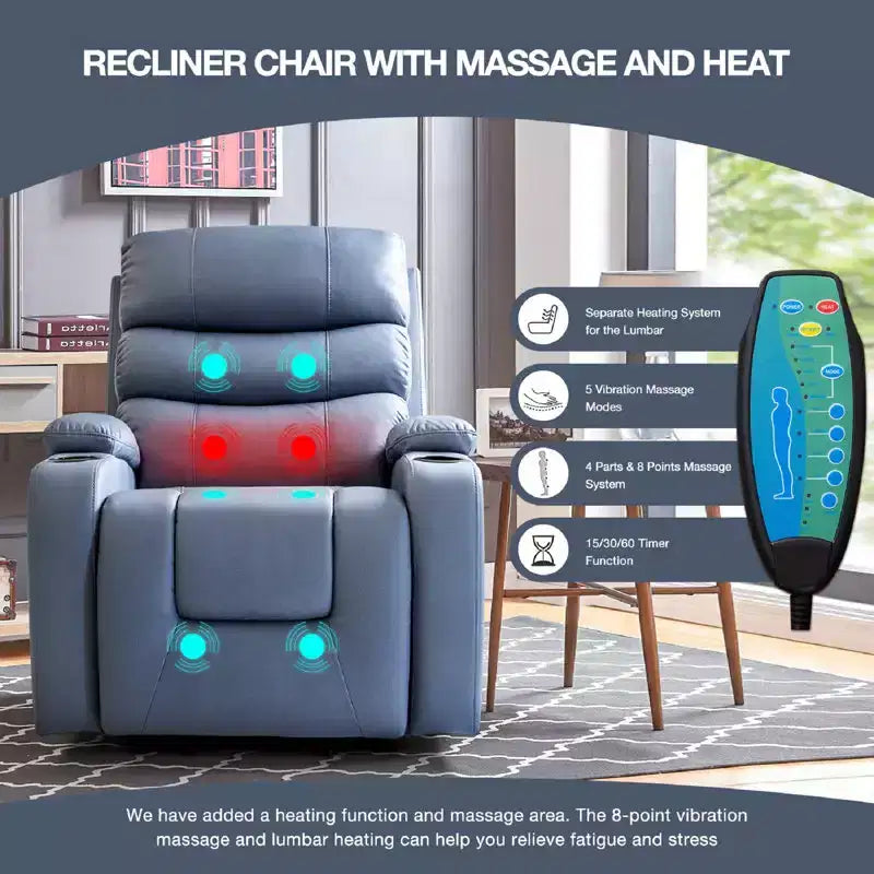 Power Lift Recliner Chair with Massage and Heat for Elderly, with 2 Cup Holders