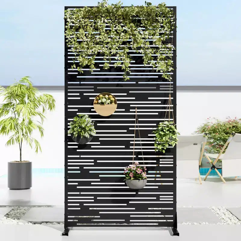 72" Black Metal Planter Box with Trellis Privacy Screen for Café, Patio, Garden & Balconies
