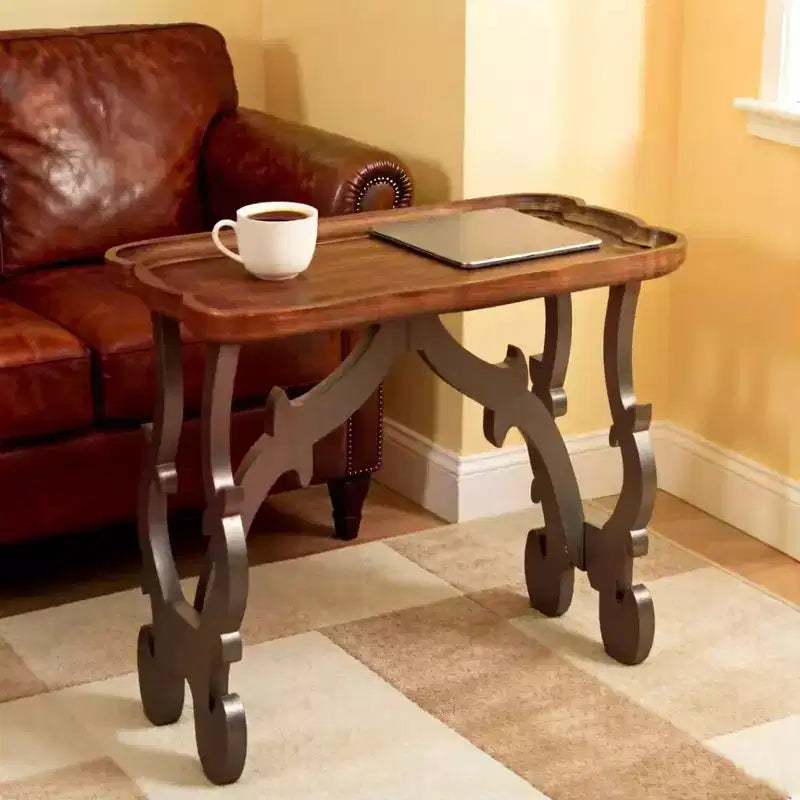 Ancient Style Coffee Table Side Table for Living Room, Black Legs and Natural Finish, Large