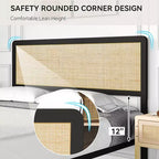 Bed Frame With Rattan Headboard/Footboard, Platform Bed Frame, Mid Century Modern Bed Frame/No Box Spring Needed/Easy Assembly/Noise-Free