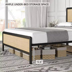 Bed Frame With Rattan Headboard/Footboard, Platform Bed Frame, Mid Century Modern Bed Frame/No Box Spring Needed/Easy Assembly/Noise-Free