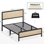 Bed Frame With Rattan Headboard/Footboard, Platform Bed Frame, Mid Century Modern Bed Frame/No Box Spring Needed/Easy Assembly/Noise-Free