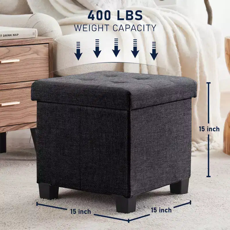 15" Square Linen Storage Ottoman with Legs