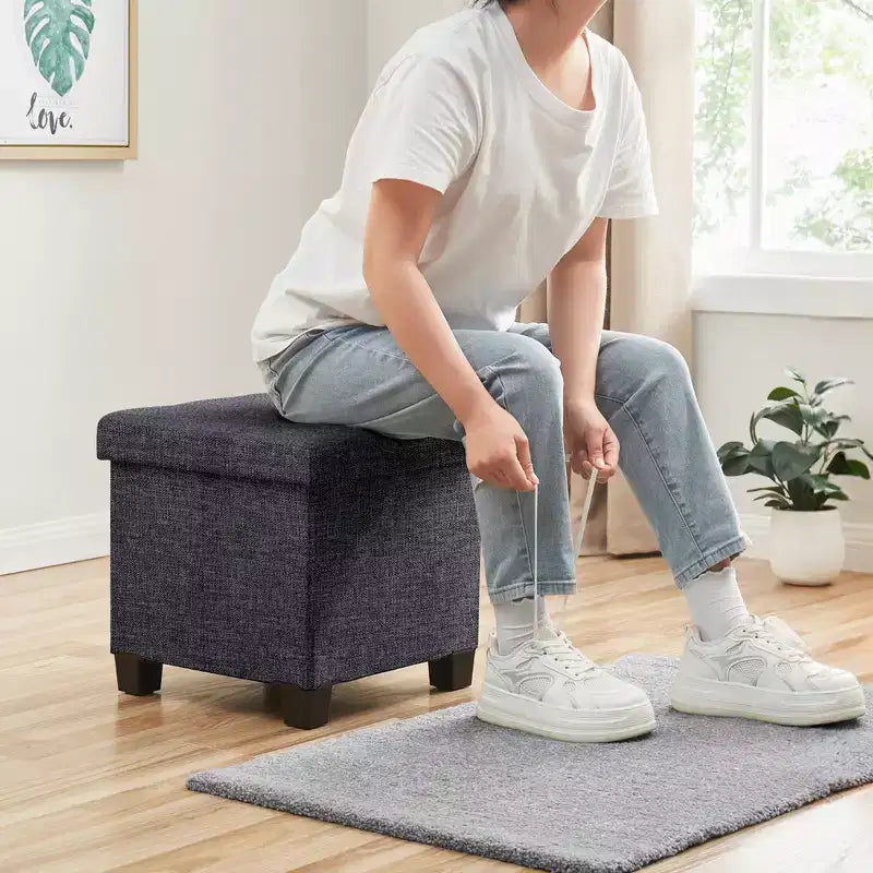 15" Square Linen Storage Ottoman with Legs