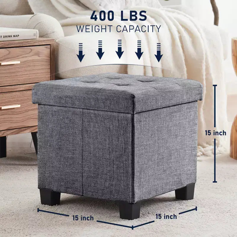 15" Square Linen Storage Ottoman with Legs