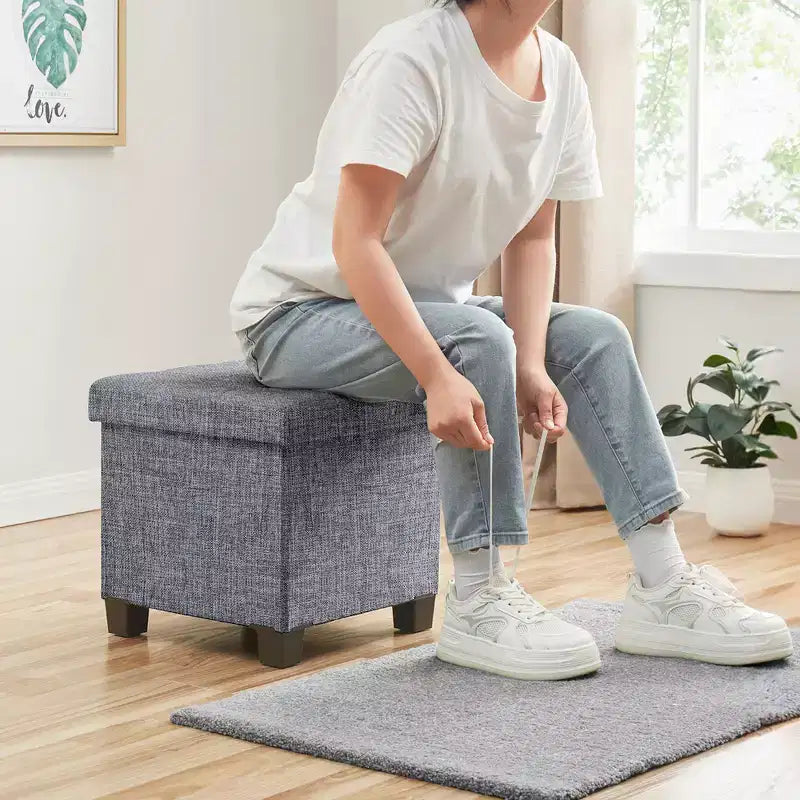 15" Square Linen Storage Ottoman with Legs