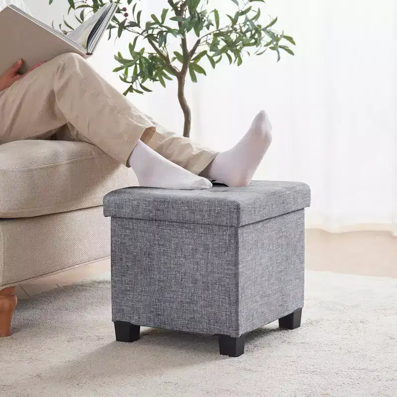 15" Square Linen Storage Ottoman with Legs