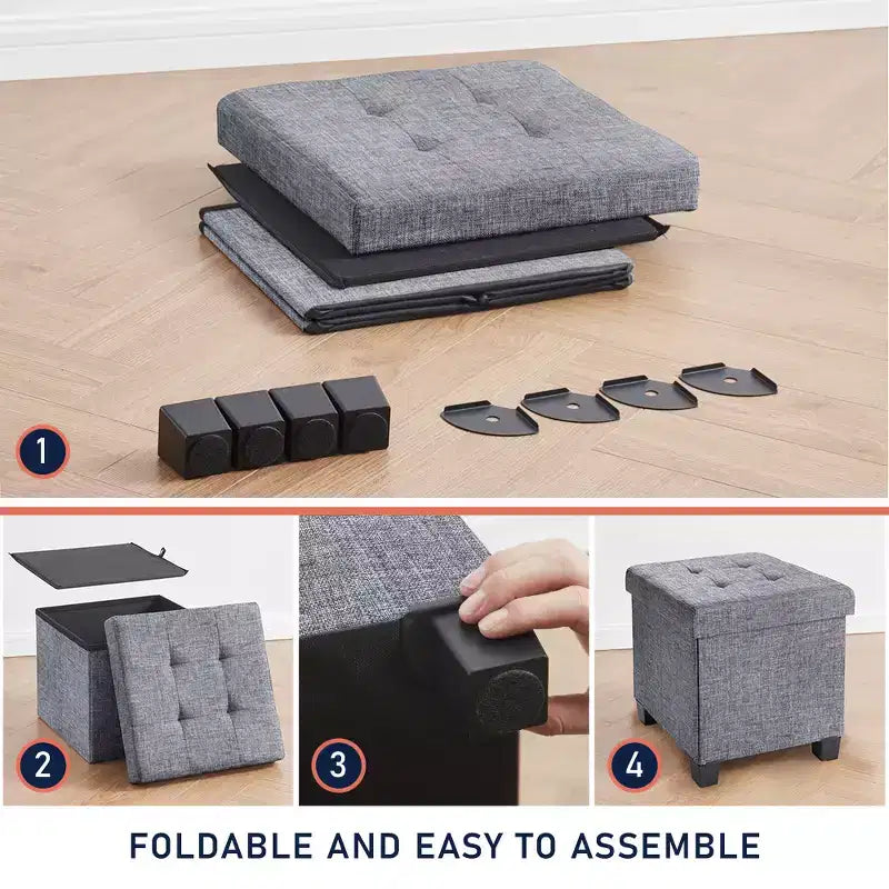 15" Square Linen Storage Ottoman with Legs