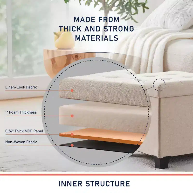 15" Square Linen Storage Ottoman with Legs