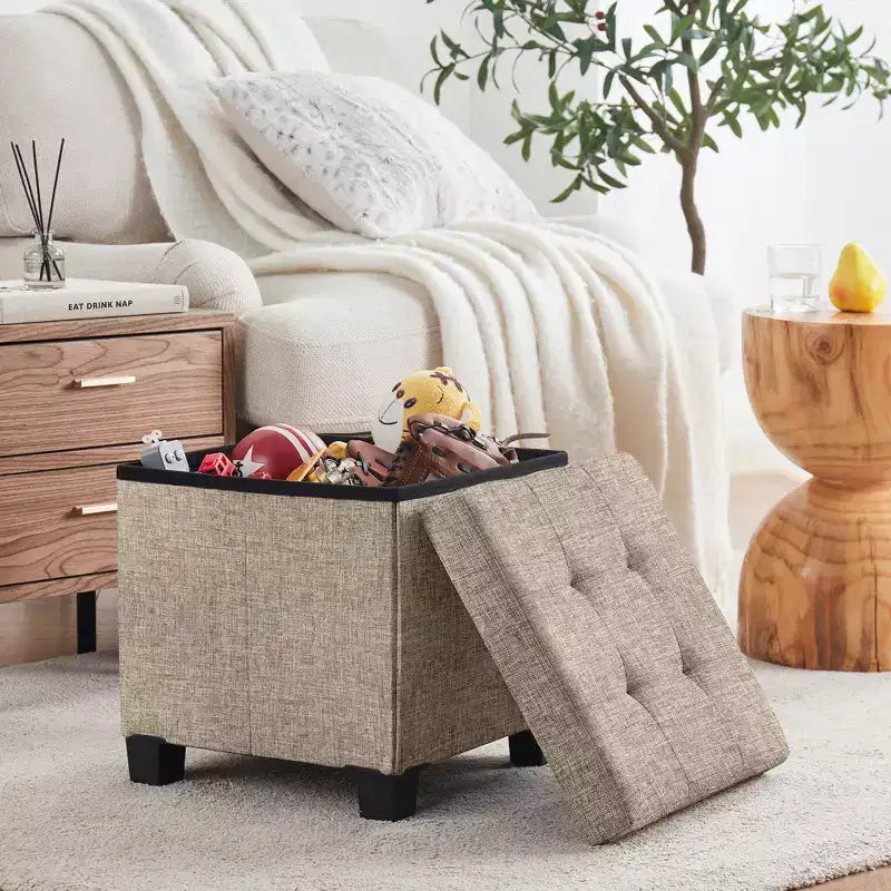 15" Square Linen Storage Ottoman with Legs
