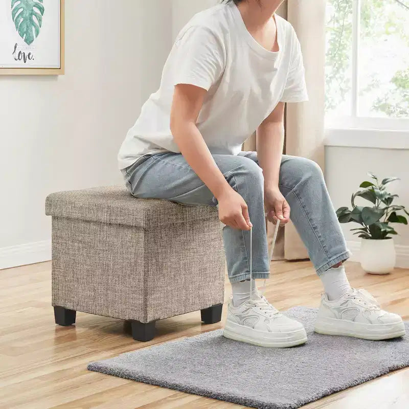 15" Square Linen Storage Ottoman with Legs