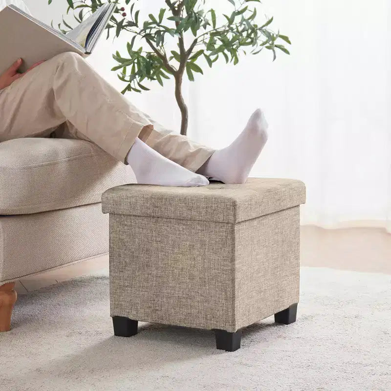 15" Square Linen Storage Ottoman with Legs