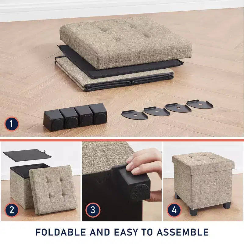 15" Square Linen Storage Ottoman with Legs