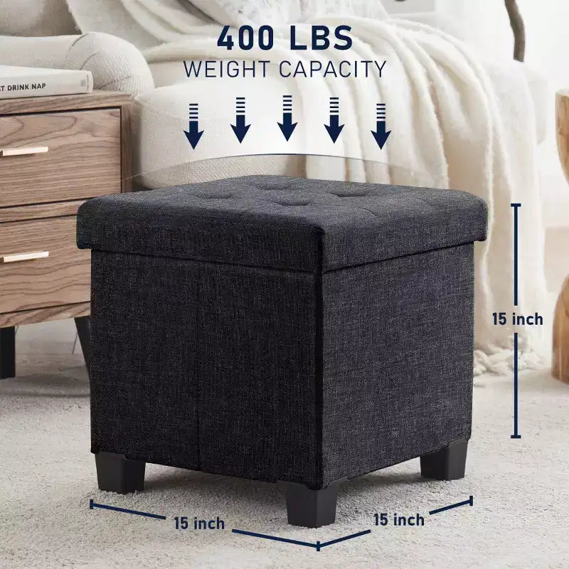 15" Square Linen Storage Ottoman with Legs