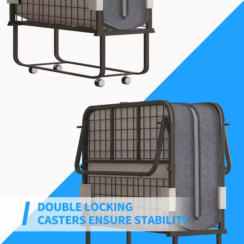 Folding Bed with Mattress, Portable Guest Bed Camping Cot, Soft Padded Rollaway Sleeping Bed