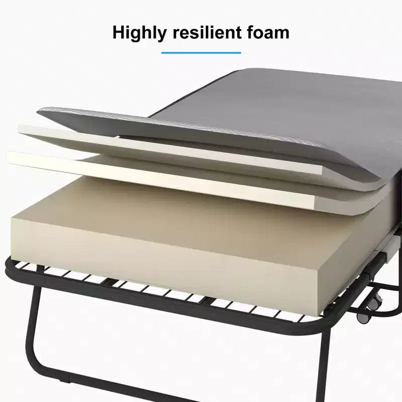 Folding Bed with Mattress, Portable Guest Bed Camping Cot, Soft Padded Rollaway Sleeping Bed
