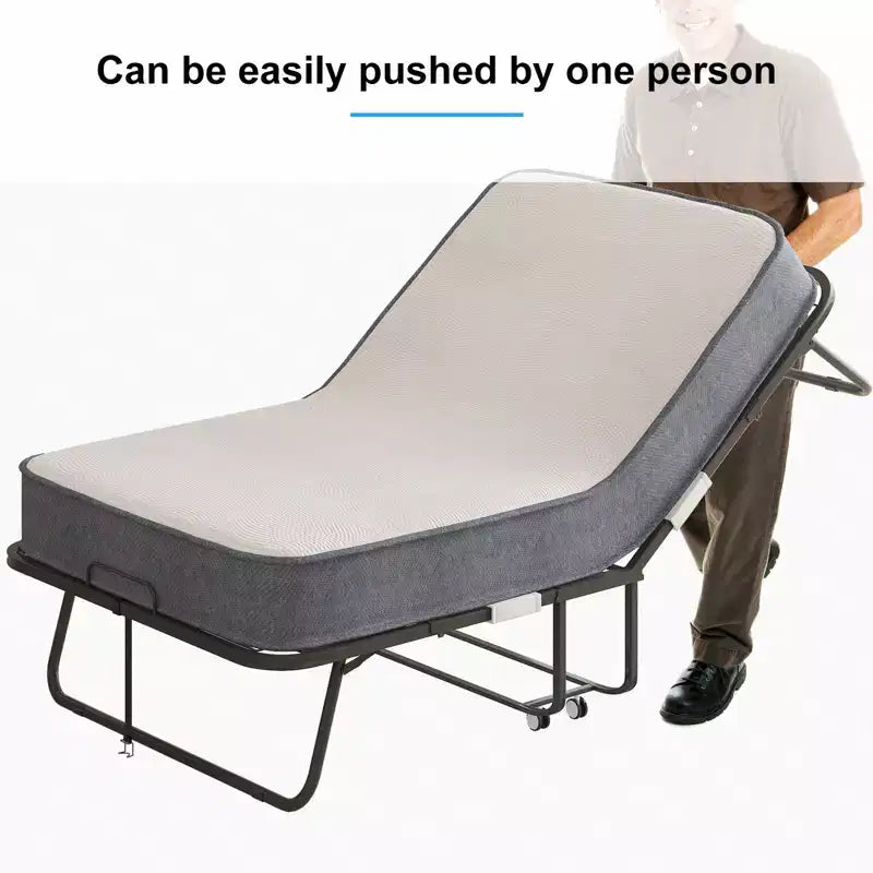 Folding Bed with Mattress, Portable Guest Bed Camping Cot, Soft Padded Rollaway Sleeping Bed