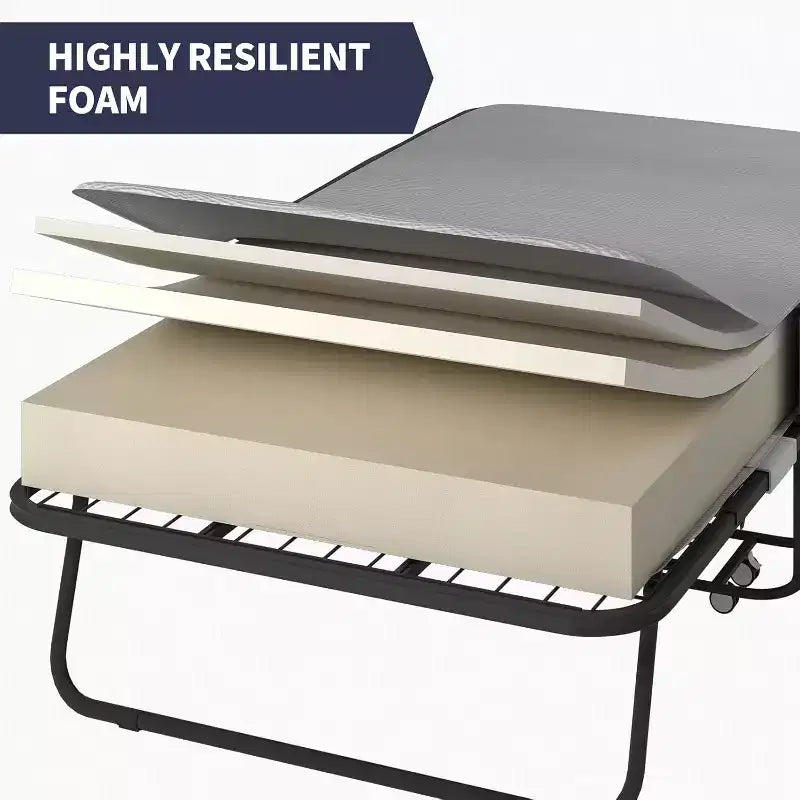 Folding Bed with Mattress, Portable Guest Bed Camping Cot, Soft Padded Rollaway Sleeping Bed