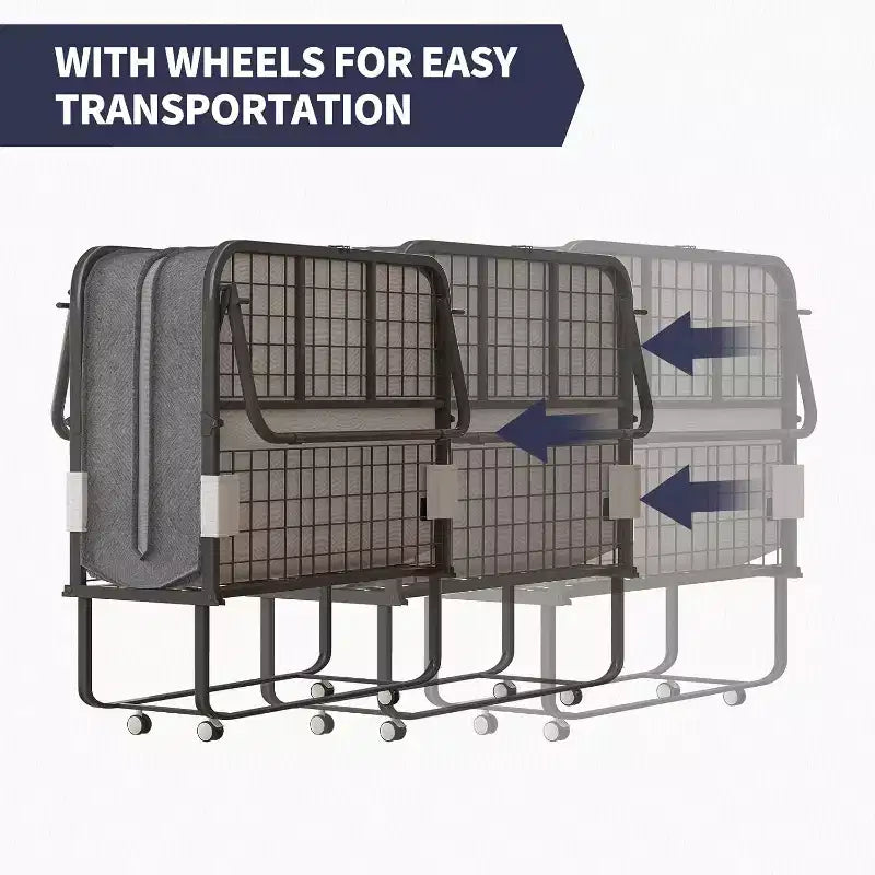 Folding Bed with Mattress, Portable Guest Bed Camping Cot, Soft Padded Rollaway Sleeping Bed